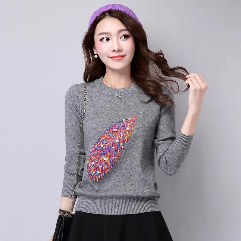 Женские свитера 2019 Осенние Пуловеры с бисером свитеры длинным рукавом и круглым