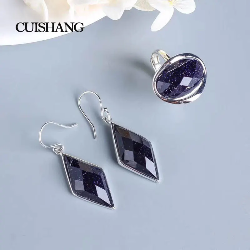 CSJ 925 пробы серебро Мода Fine Jewelry наборы кольцо синий песок камень свадебные