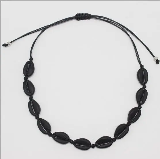 1pc New Bohemian Jewelry Simple Handmade Rope Chain Woven Beads Shell Clavicle Choker Necklace for Women Beach 8682