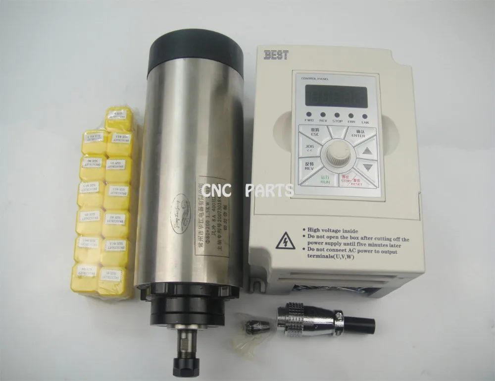 

CNC milling spindle ER11 air cooling 1.5KW spindle with 4 pieces bearing + 13 pieces ER11 collet+ 1 piece 1.5kw inverter