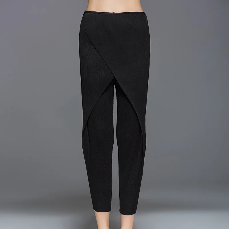 Changleat New High-end fashion Pleated women's pants original design irregular Solid Large size solid elastic waist fold pant 35