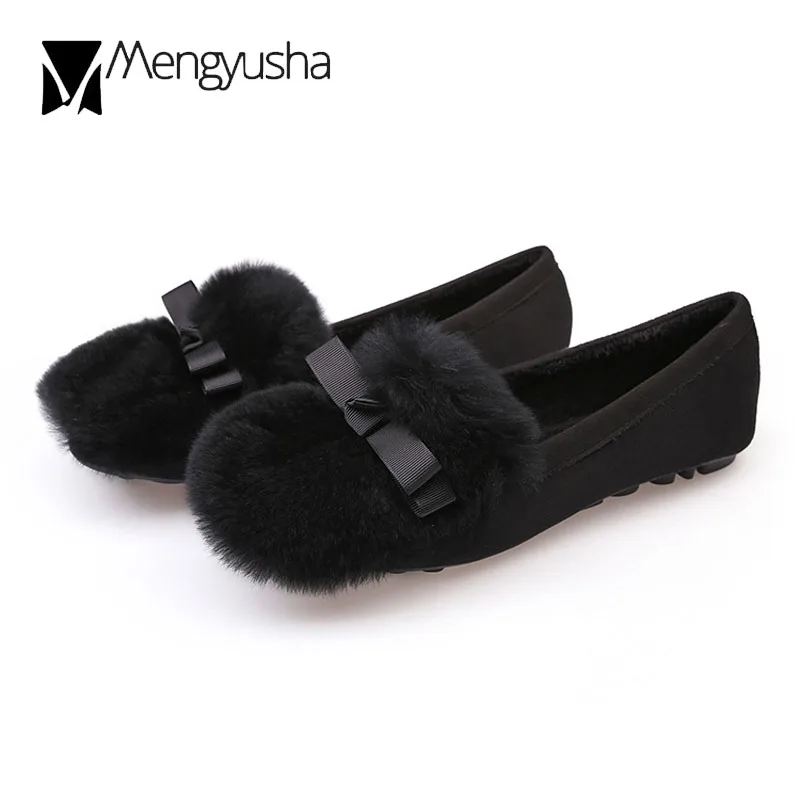 2020 новый дизайнер Меховые ботинки на плоской подошве С лентами балетки с бантами