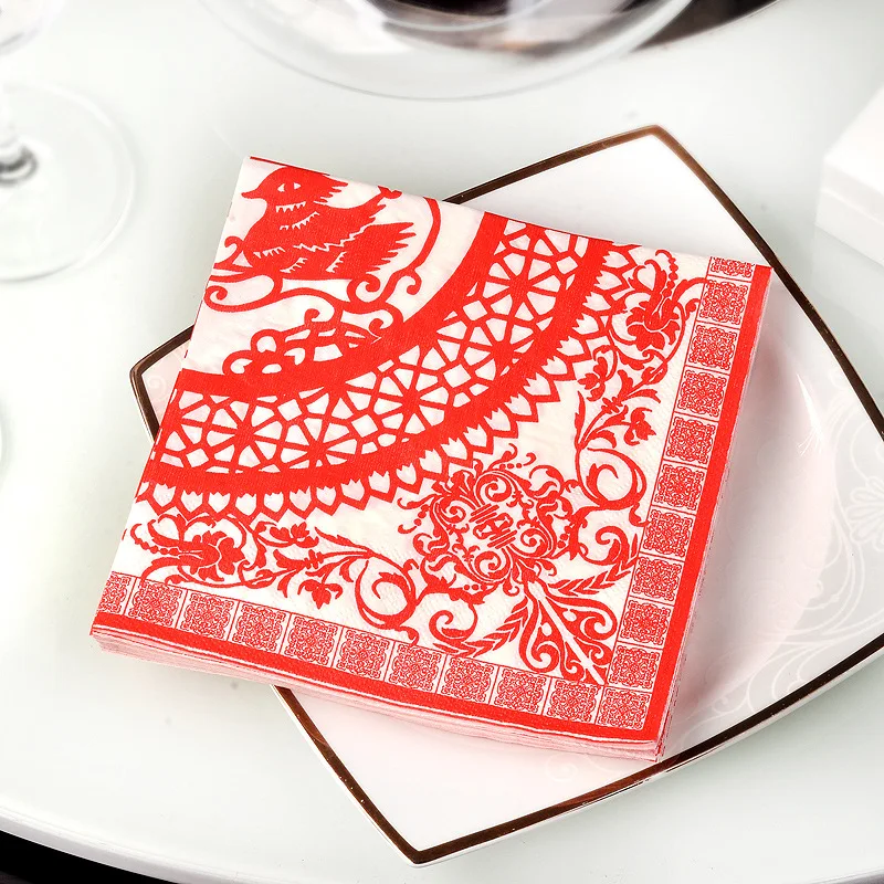 Традиционное китайское свадебное Украшение стола салфетки одноразовые Ресторан
