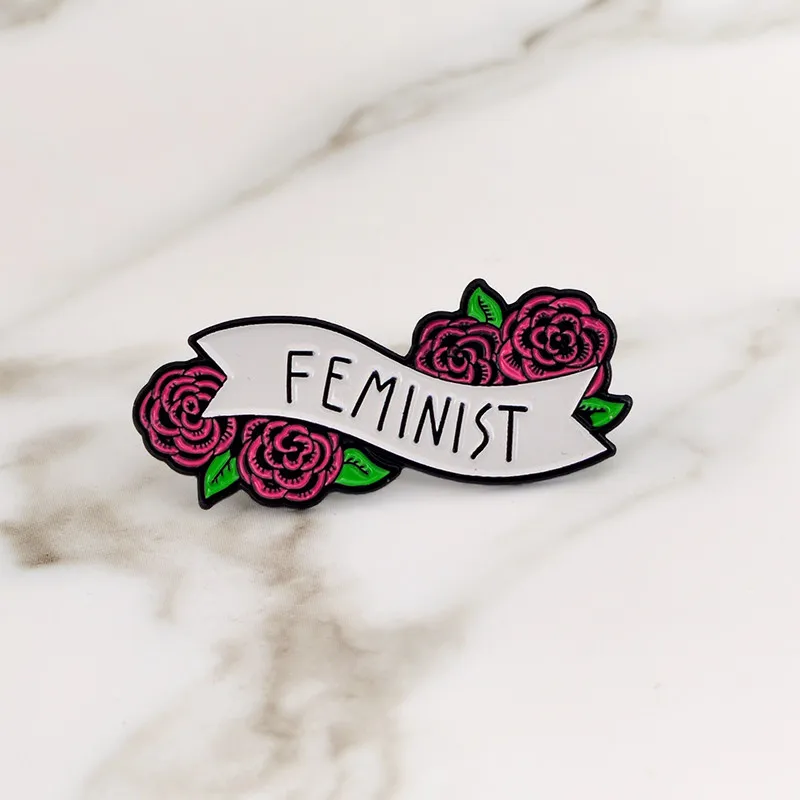 Feminist enamel pin girl power pins brooch flower badge