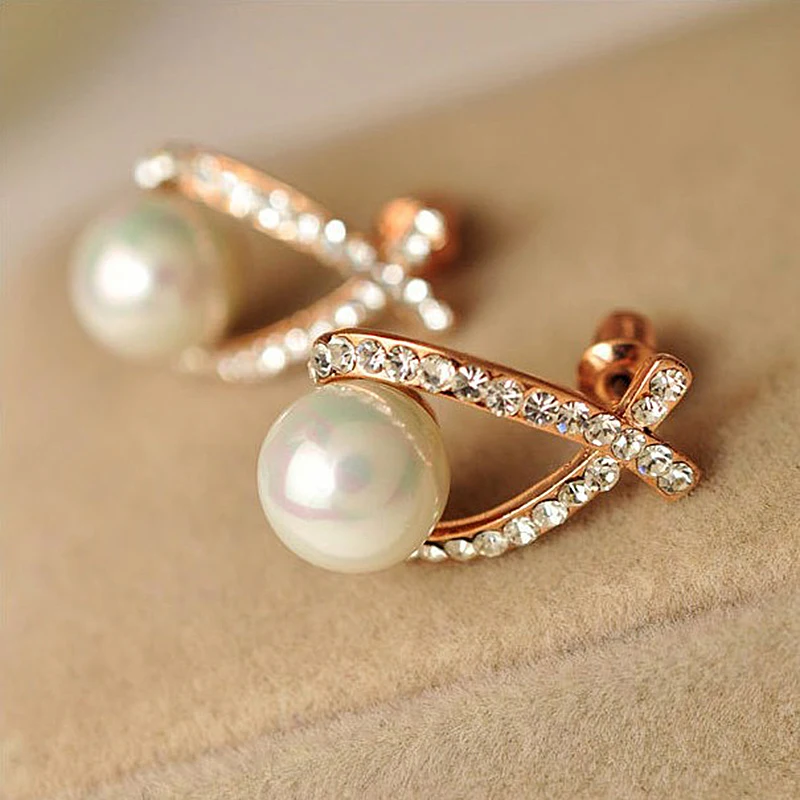 Женские серьги-гвоздики с жемчугом кристаллами | Украшения и аксессуары