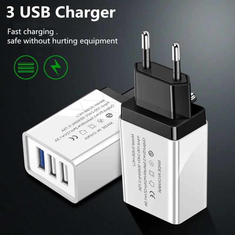 USB зарядное устройство с 3 портами 5 в/2 а, USB адаптер питания для путешествий, EU/US зарядное устройство, быстрая зарядка для iPhone, huawei, Xiaomi, USB зарядное устройство для телефона s