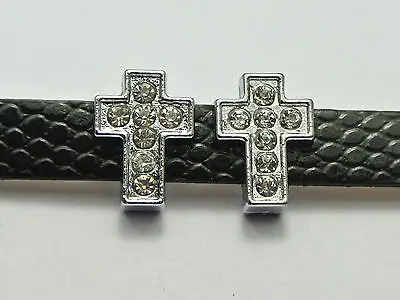

50 Silver Tone Alloy Rhinestone Cross Slide Charms Fit 8mm Watchband