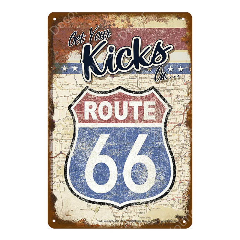 YD7766E US Route 66 Vintage Metal Tin Signs American Road Car Motorcycles Plate Wall Poster Pub Bar Club Home Decor Garage Decoration - Цвет: YD7766E