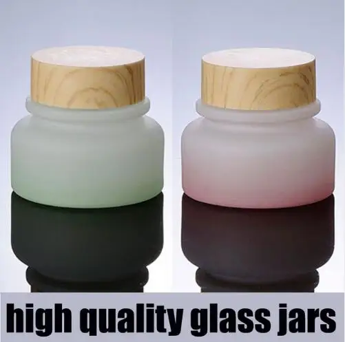 

fr-shipping 50pcs/lot 50g glass cosmetic containers cream jar, Frosted glass bottle with wood cover