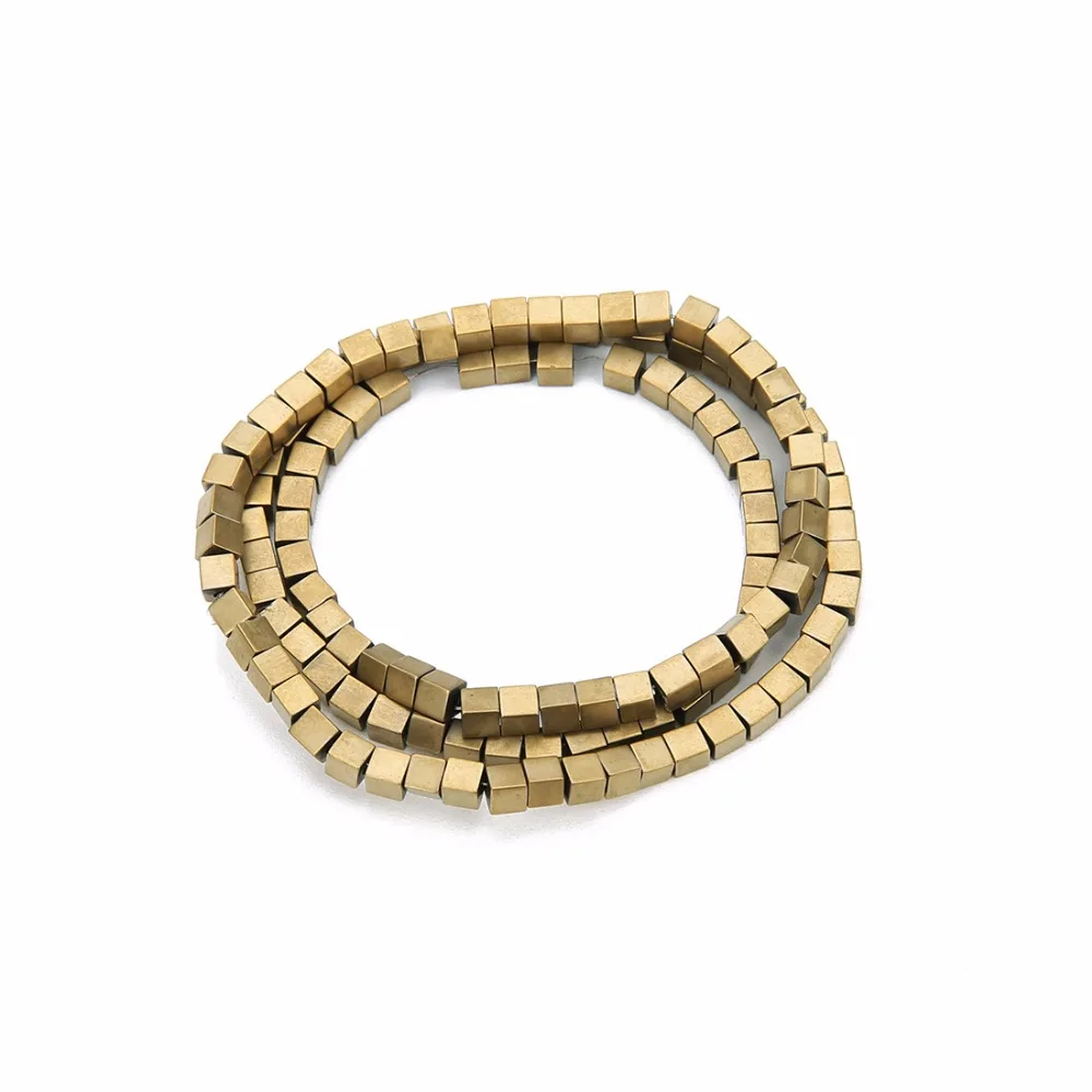 2/3/4mm Gold/Silver Color Plating Coated Natural Stone Hematite Cube Square Loose Spacer Beads For Diy Jewelry Marking 15"