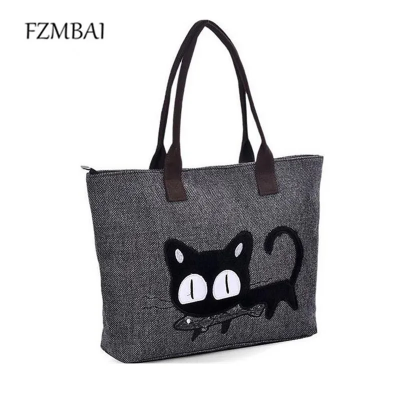 FZMBAI популярная мультяшная сумочка Котенок холщовая Повседневная сумка через