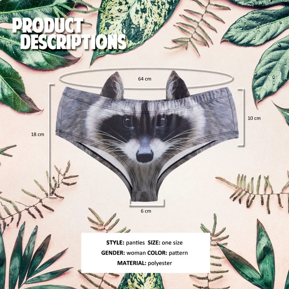 Женские трусики с забавным принтом LEIMOLIS милые стринги эффектом пуш ап и енота