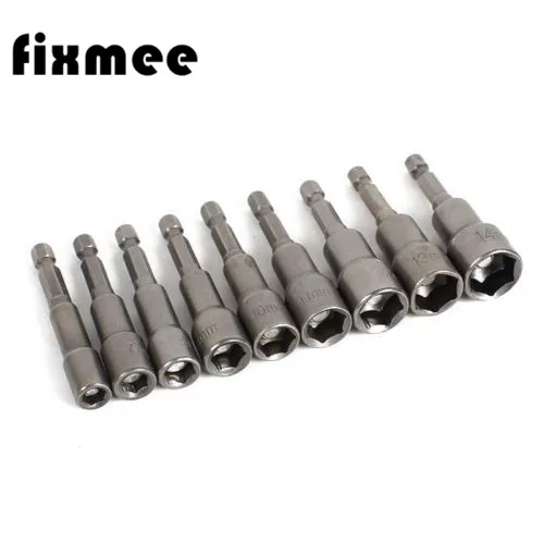 

Fixmee 9pcs 6mm-14mm Hex Socket Sleeve Nozzles Magnetic Nut Driver Set Drill Bit Adapter Hex Power Tools Free shipping
