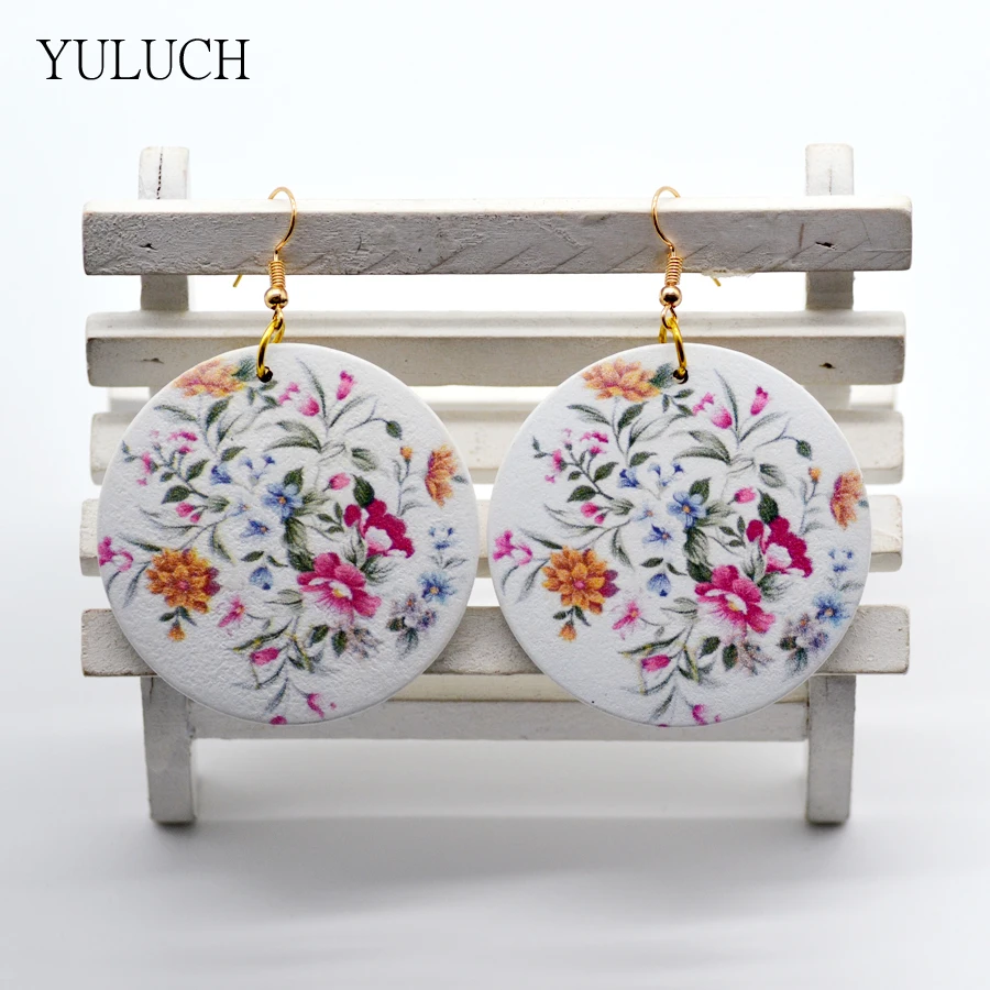 YULUCH 1 пара новый дизайн Серьги хорошего качества с деревянным принтом цветочные