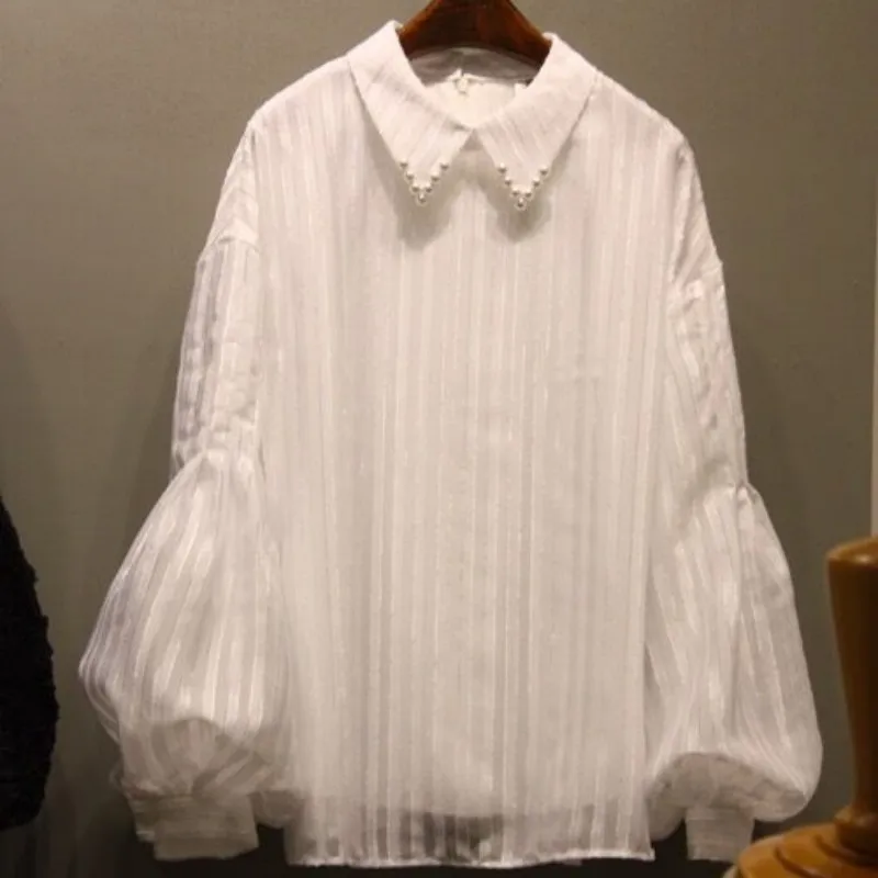 Корейский Твердые Кружева с расклешенными рукавами белый Для женщин 2018 Новый