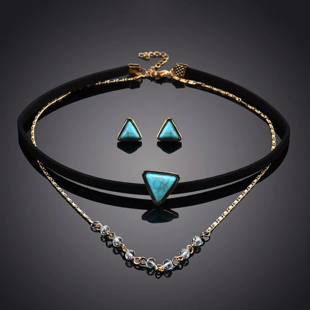 Jacoso Для женщин колье Цепочки и ожерелья Золотая цепочка turquois Треугольники кожа
