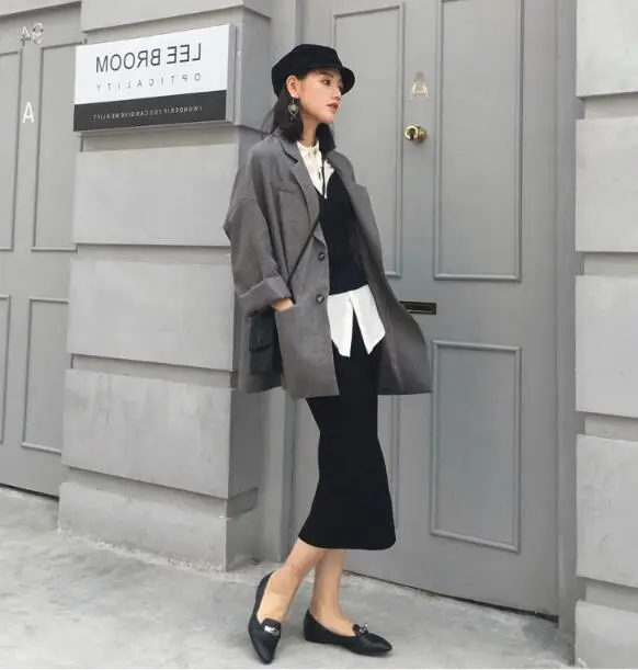 

Suit female 2022 autumn new temperament casual loose long suit jacket trousers solid color elegant fashion two-piece set