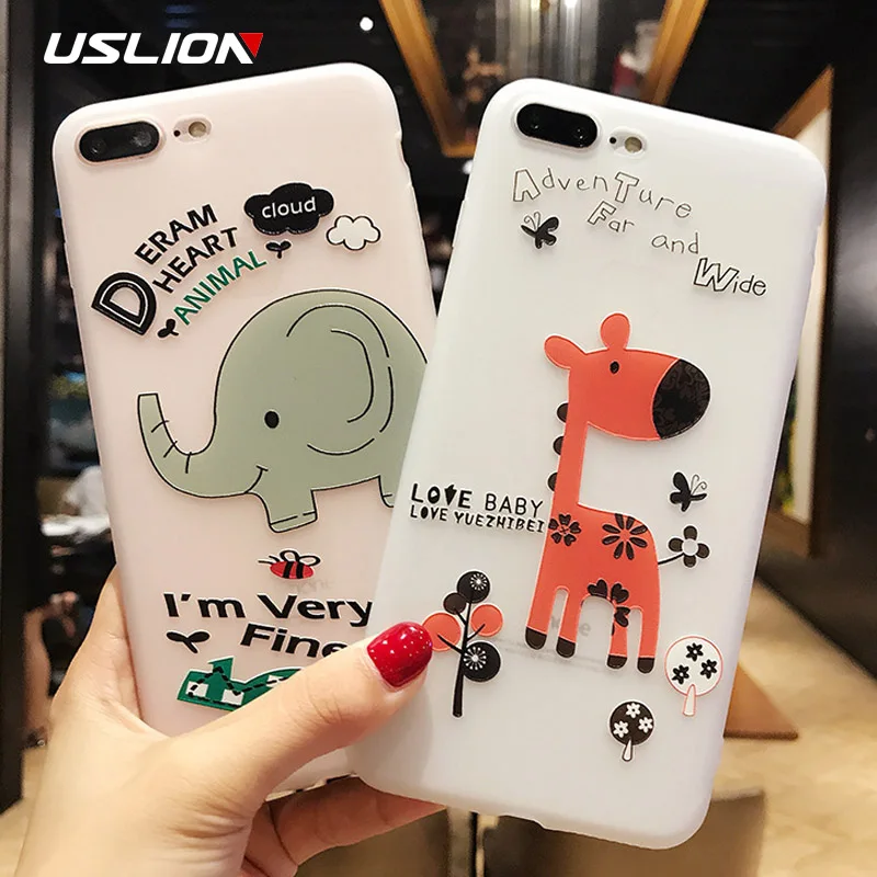 USLION 3D Relief Cartoon Case For iPhone XR XS MAX X 8 Plus Elephant Rabbit Soft Silicone Cover 7 6 6s Cases |