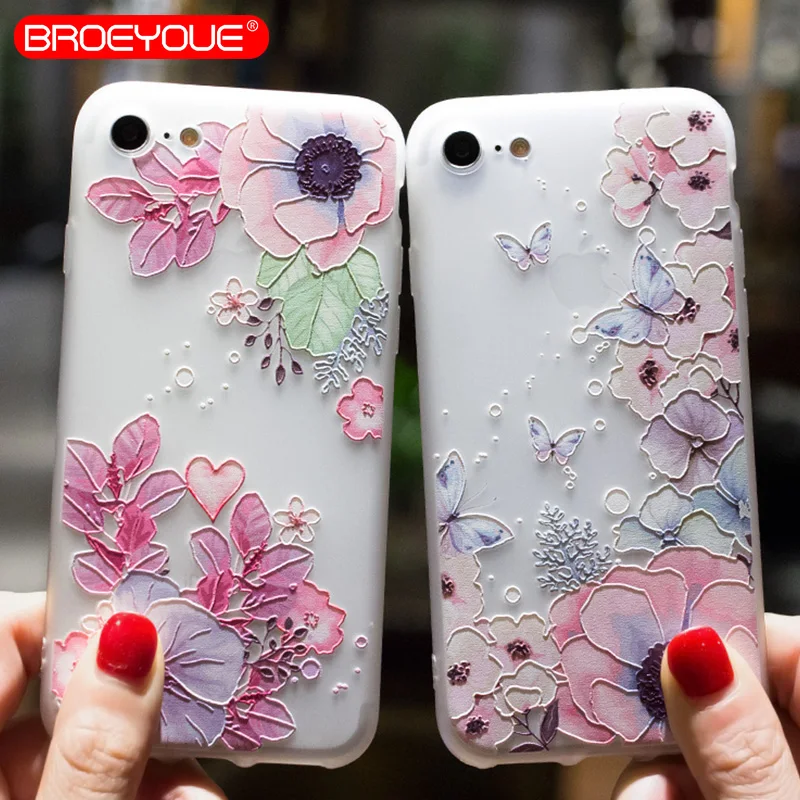 Case For Samsung Galaxy S7 S8 Relief Silicone Phone Cases Edge Plus Fashion Flower Animal Cute Back Cover |