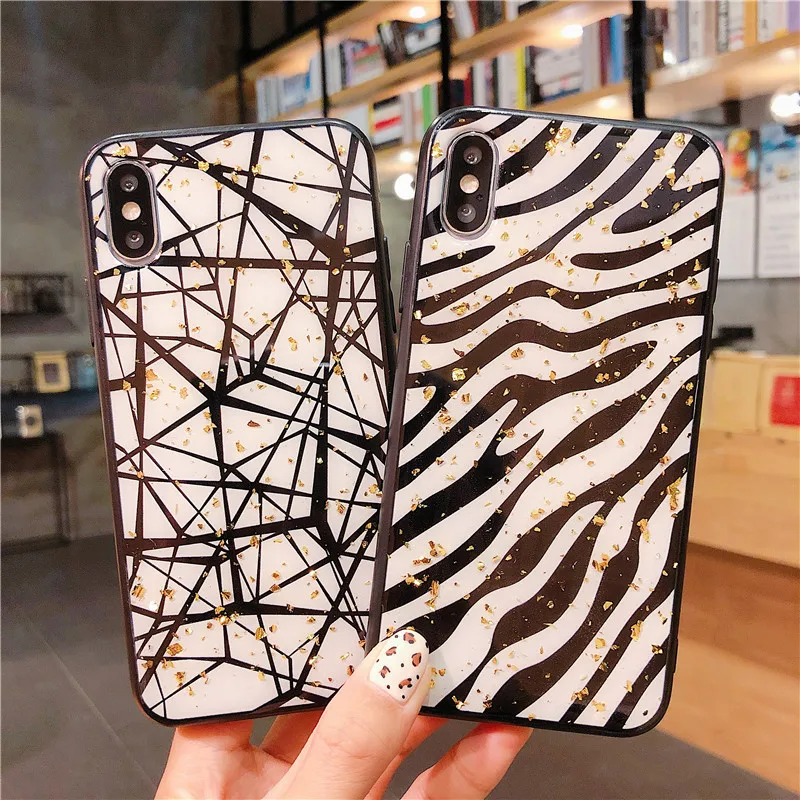Модный золотой эпоксидный чехол из фольги для iphone X XR XS Max винтажный леопардовый 8 7