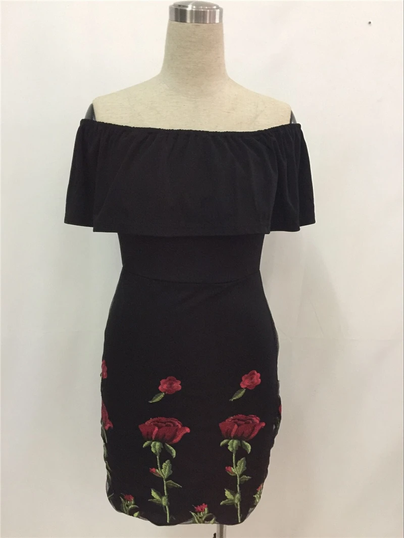 Adogirl Floral Embroidery Bodycon Mini Dress Women Off Shoulder Ruffle Bandage Short Club Party Dresses Clearance Sale Outfits | Женская
