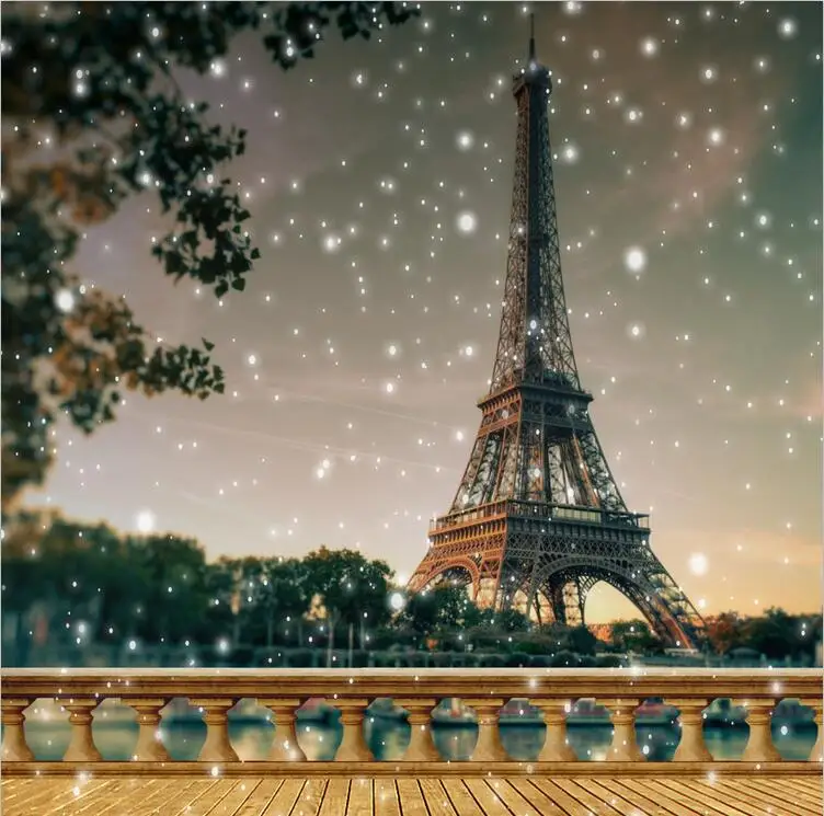 

200x300cm Eiffel Tower Wedding Photo Backgrounds Woodbridge Snowflake Trees Romatic Valentine's Day Backdrops