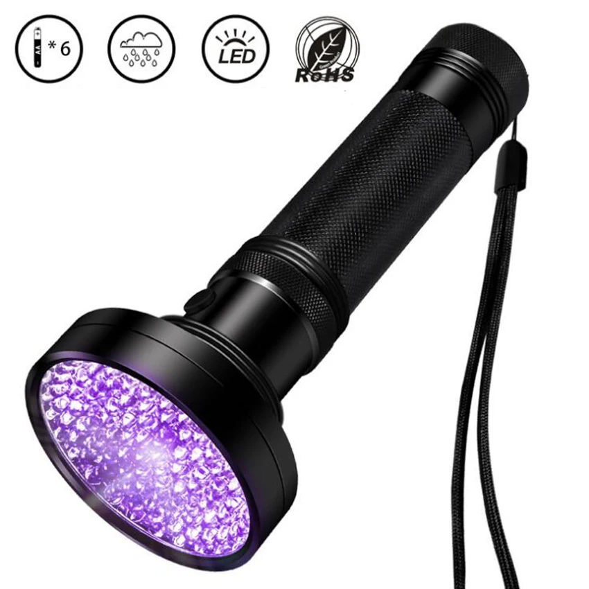 100 светодиодный фонарик 395nm Ультрафиолетовый фонарь лампа Blacklight детектор AA