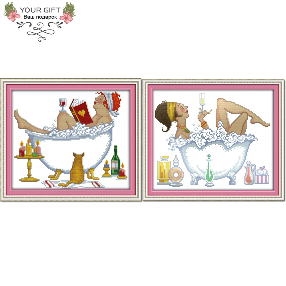 

Your Gift R608(1) R609(2) 14CT 11CT Counted and Stamped Home Decoration Bathing Beauty(1)(2) Stamped Cross Stitch Patterns Kits