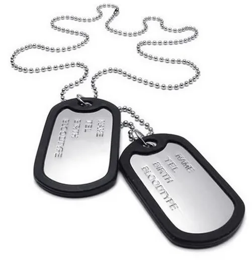 1 пара Мужская цепочка в армейском стиле с изображением собачьей бирки