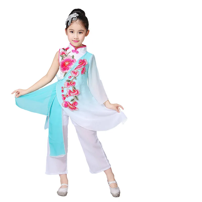 Chinese Traditional Dance Costumes Girls National Yangko Clothing Kids Fan Umbrella Stage Performance Ooriental Costume 89 | Тематическая