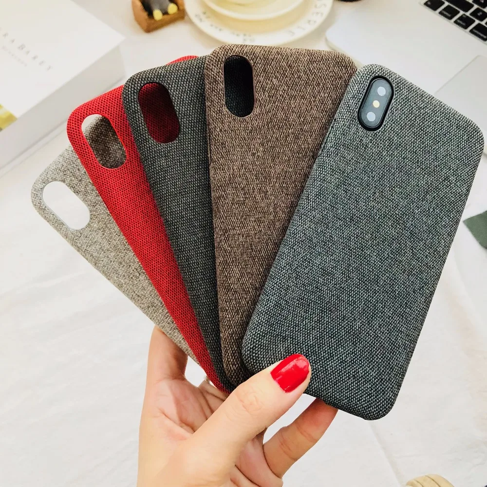 Simple Solid Color PC Back Cover Fabric PU Leather Accesories for iPhone X 8 7 6 Plus Mobile Phone Case |