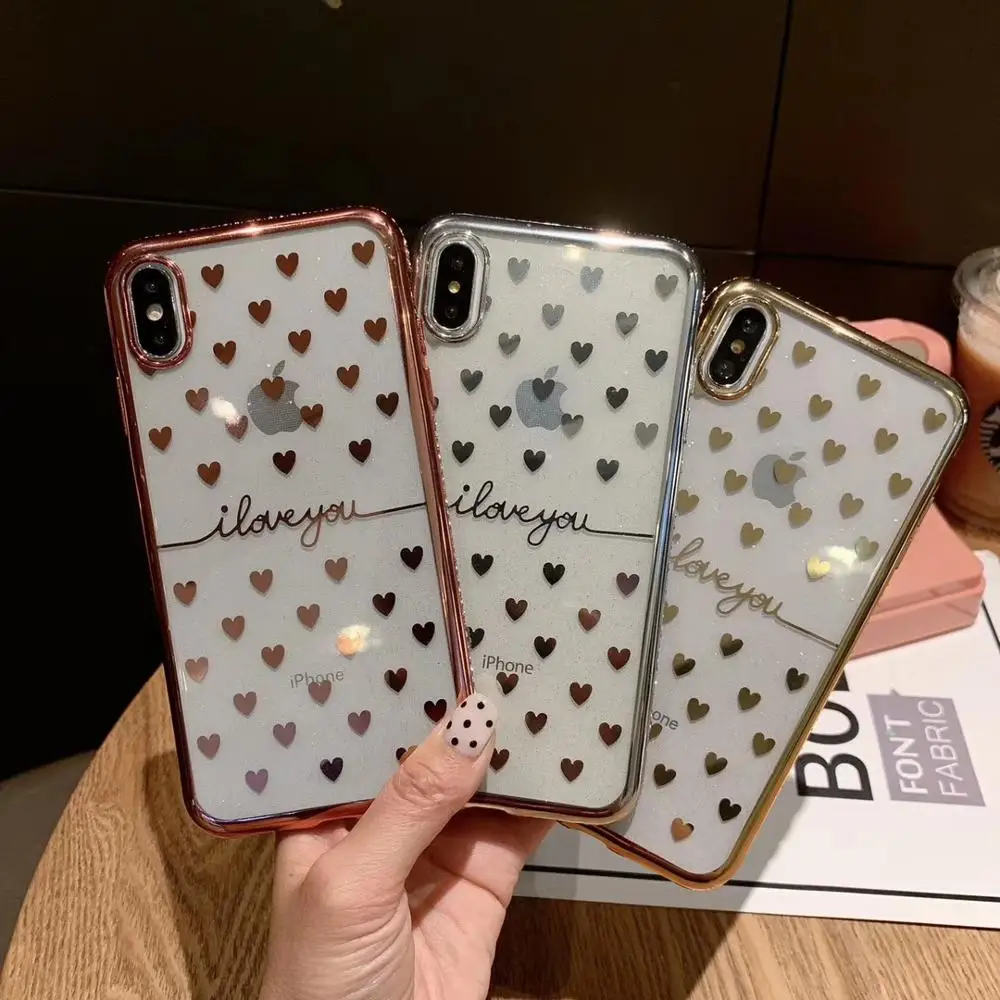 Diamond Case For iphone 6 6s 7 8 Plus X XR XS MAX Love Heart Pattern Back Cover 6plus 7plus 8plus XSMAX Bling Transparent Cases | Мобильные