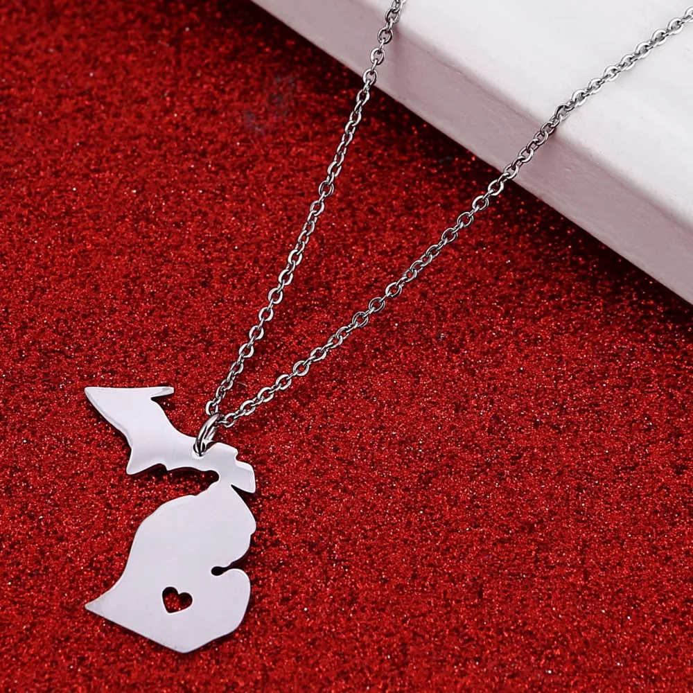 

State Of Michigan Map Necklaces United States Maps Stainless Steel Pendant For Women Men USA America Jewelry