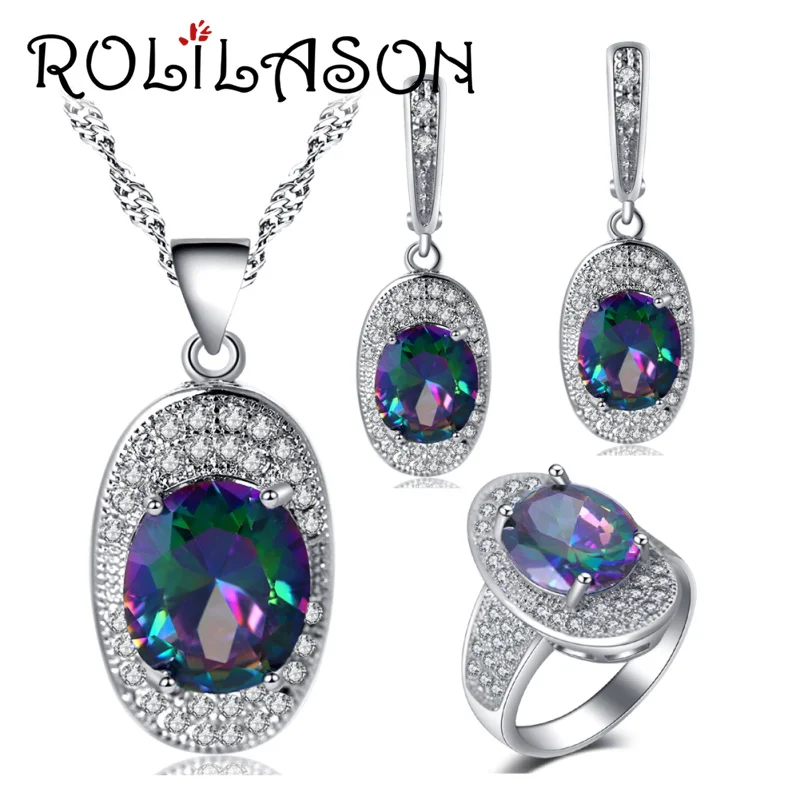 Ожерелье и кольцо ROLILASON с серебряным покрытием голубые серьги для хорошего друга