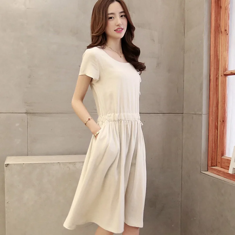 Кружево Девочка Хлопок и лен Платья для женщин 2018 летнее платье Для MIDI Твердые