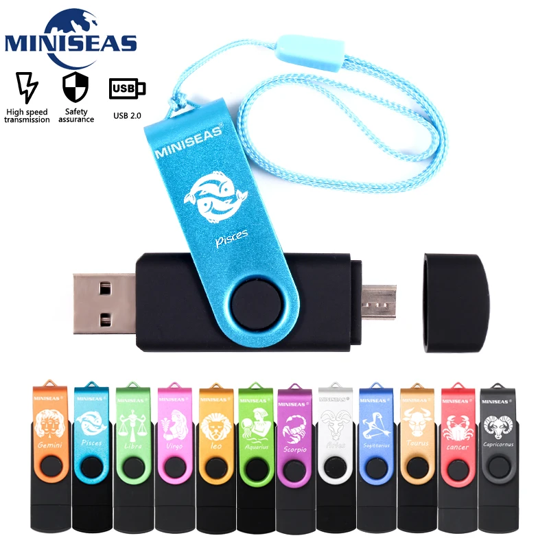 Miniseas 12 созвездий USB флеш-накопитель OTG 64 Гб cle Флешка 32 16 ГБ 8 4 usb 2 0 карта памяти |