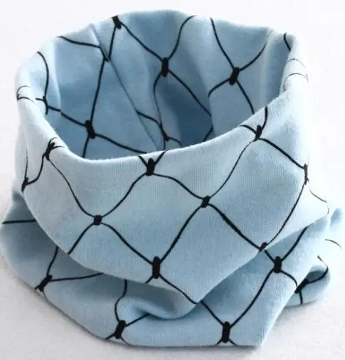 light blue grid Коллекция года, весенне-осенний хлопковый шарф для девочек детский шейный платок с рисунком совы для девочек, детское кольцо с круглым вырезом, волшебный шарф для мальчиков, детская одежда - Цвет: light blue grid