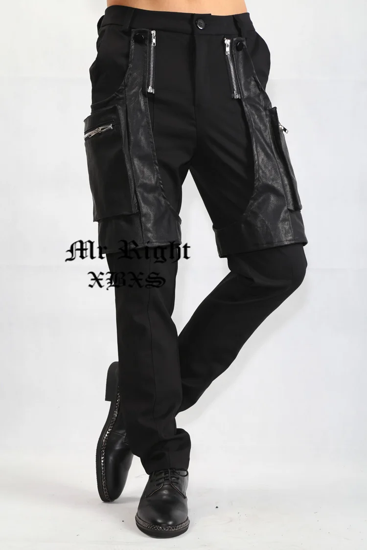 2016 New men's clothing fashion patchwork male pants harem pants fashion slim casual pants Singer costumes