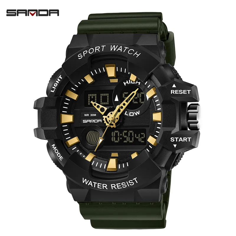 army green SANDA спортивные мужские часы лучший бренд класса люкс военные кварцевые часы мужские водонепроницаемые S Shock наручные часы relogio masculino - Цвет: army green