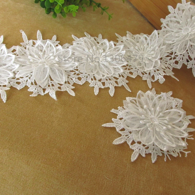 1-2YD Изысканная Водорастворимая кружевная вышивка вышитая ткань двухслойная трехмерная Цветочная аппликация Laciness RS1053