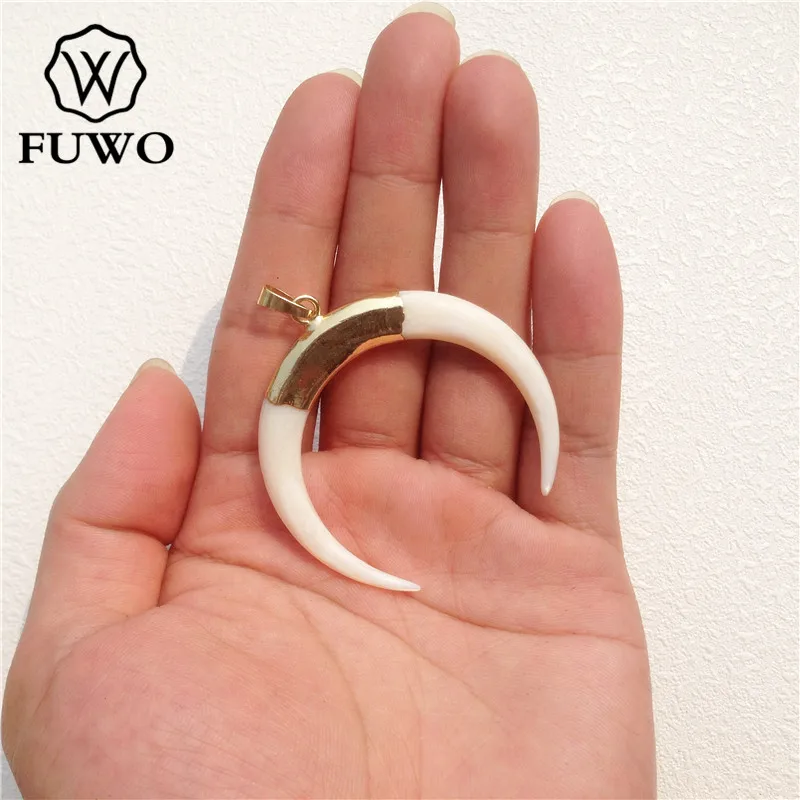 FUWO большой размер Модный натуральный белый полумесяц Кулон 24K золото
