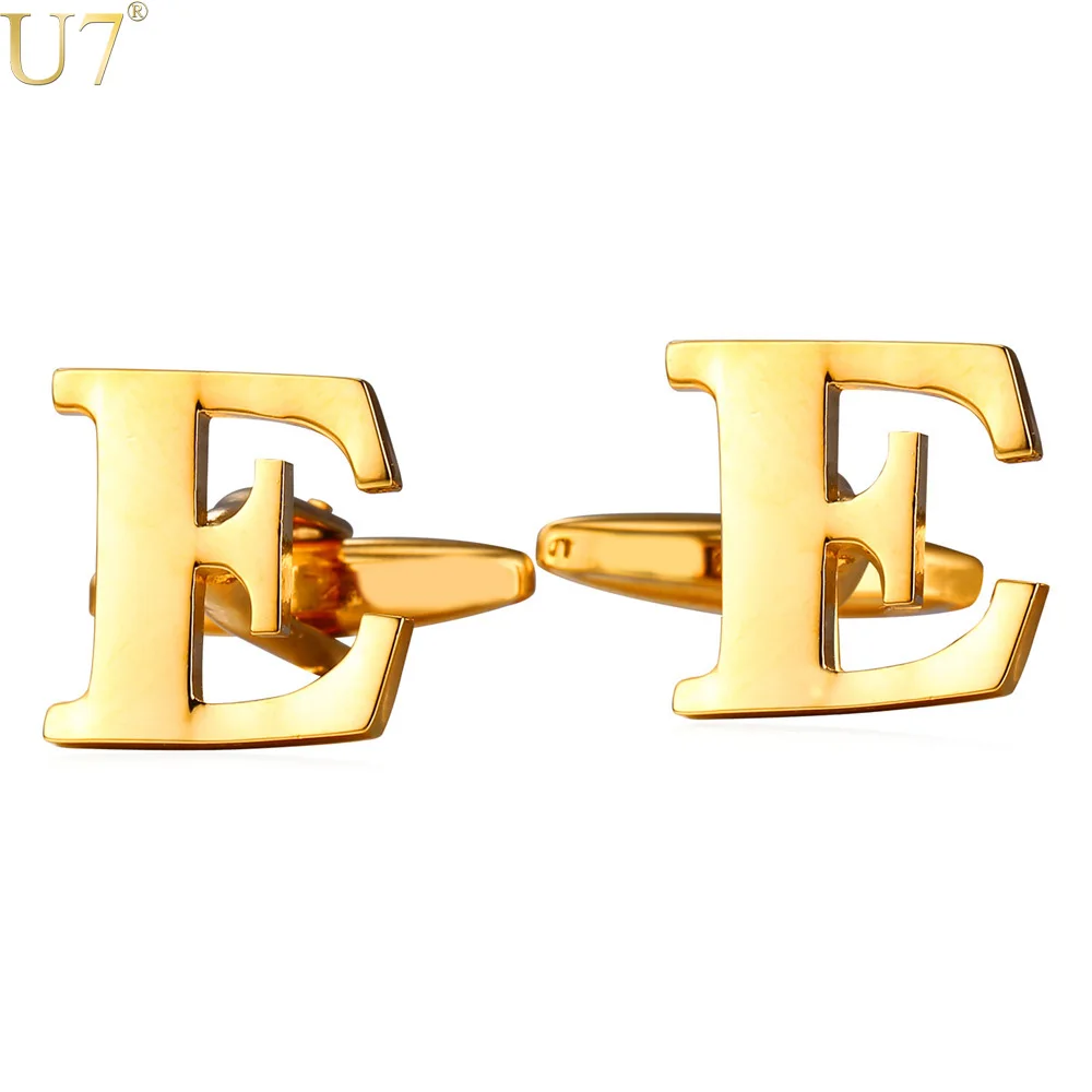 

U7 Men Cufflinks Trendy Name Jewelry Initial Letter E Charm Alphabet Cuff Button Links Gold/Silver Color C205