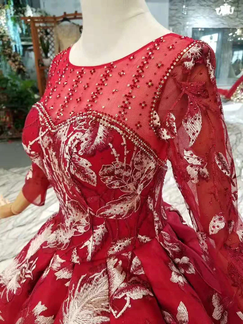 LSS367 красное платье для свадебной вечеринки бальное с О-образным вырезом и