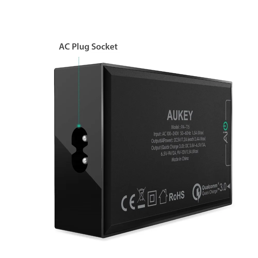 AUKEY 5-Порты и разъёмы USB Зарядное устройство Quick Charge 3.0 станция с Micro-USB кабель для