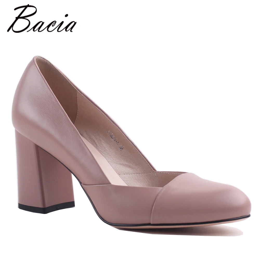 Bacia Full Grain Leather &amp Sheepskin Thick Heels Genuine Round Toe Pumps High Heel Quality Shoes Size 35-40 MWA004 | Обувь
