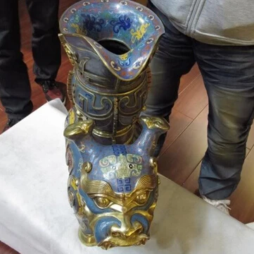 Xiuli 003379 100% бронза 24K золото позолота Cloisonne крупного рогатого скота монстров Бог Zun