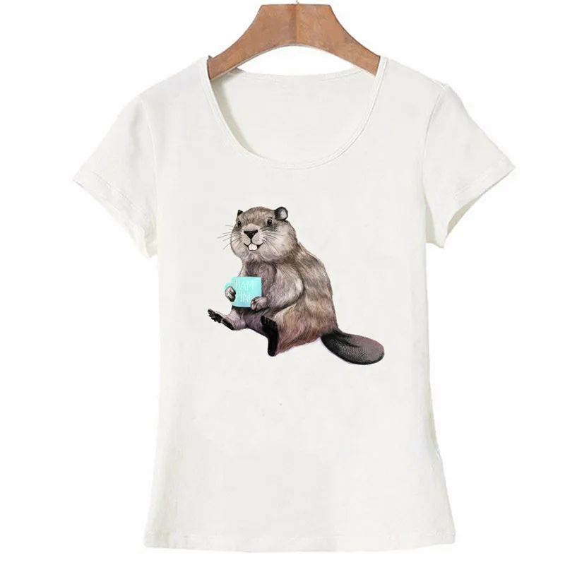 Beaver have his morning cup of coffee футболка Милая женская с короткими рукавами и принтом