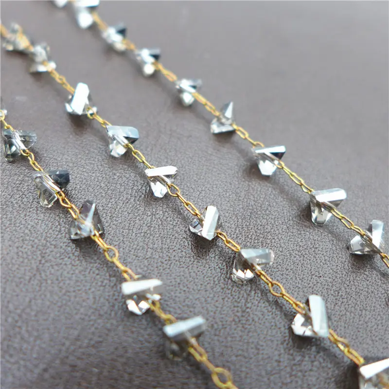 new 6mm glass triangle beads handmade chains copper brass bronze earrings necklace jewelry DIY fingdings Wholesale 39.3&quot(1m)/lot |