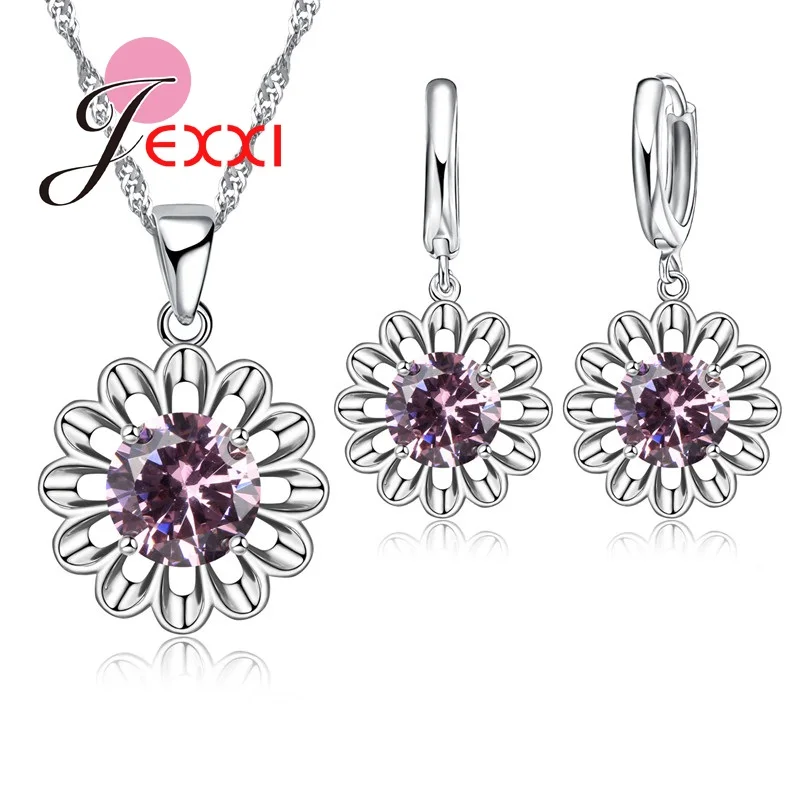 Набор ювелирных изделий из серебра 925 пробы со сверкающими кристаллами|silver jewelry