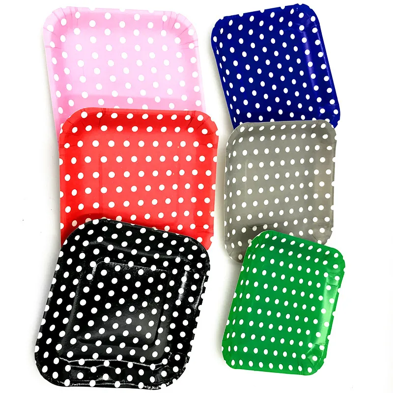 7 дюймов 10 шт./лот квадратные тарелки в горошек вечерние для детского душа